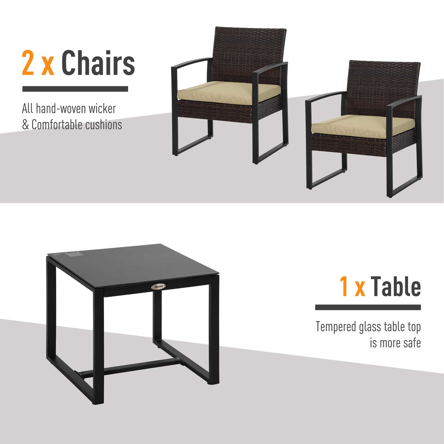 PE Rattan Garden Furniture 3 pcs Patio Bistro Set Weave Conservatory Sofa Coffee Table and Chairs Set Beige