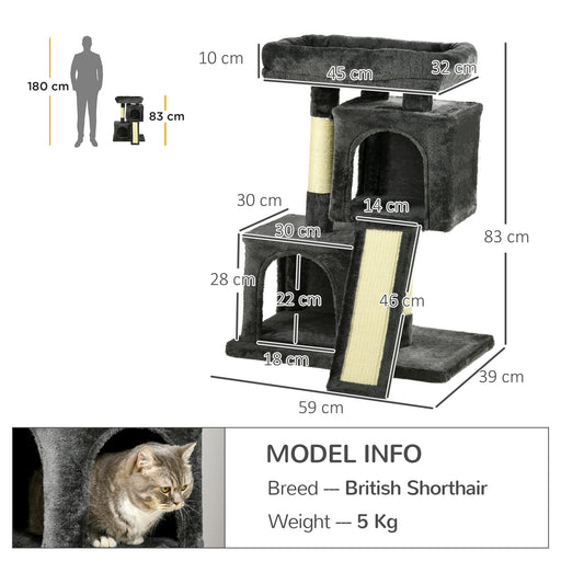 Cat Tree for Indoor Cats Activity Center Kitten Scratching Post Climbing Tower Black 59 x 39 x 83 cm