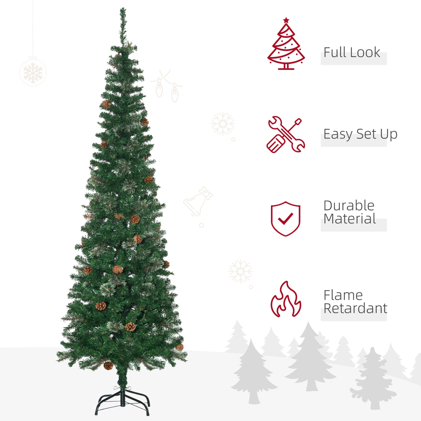 Artificial Prelit Christmas Trees Holiday Décor with Warm White LED Lights, Decoration, Banner, Tag, Ball