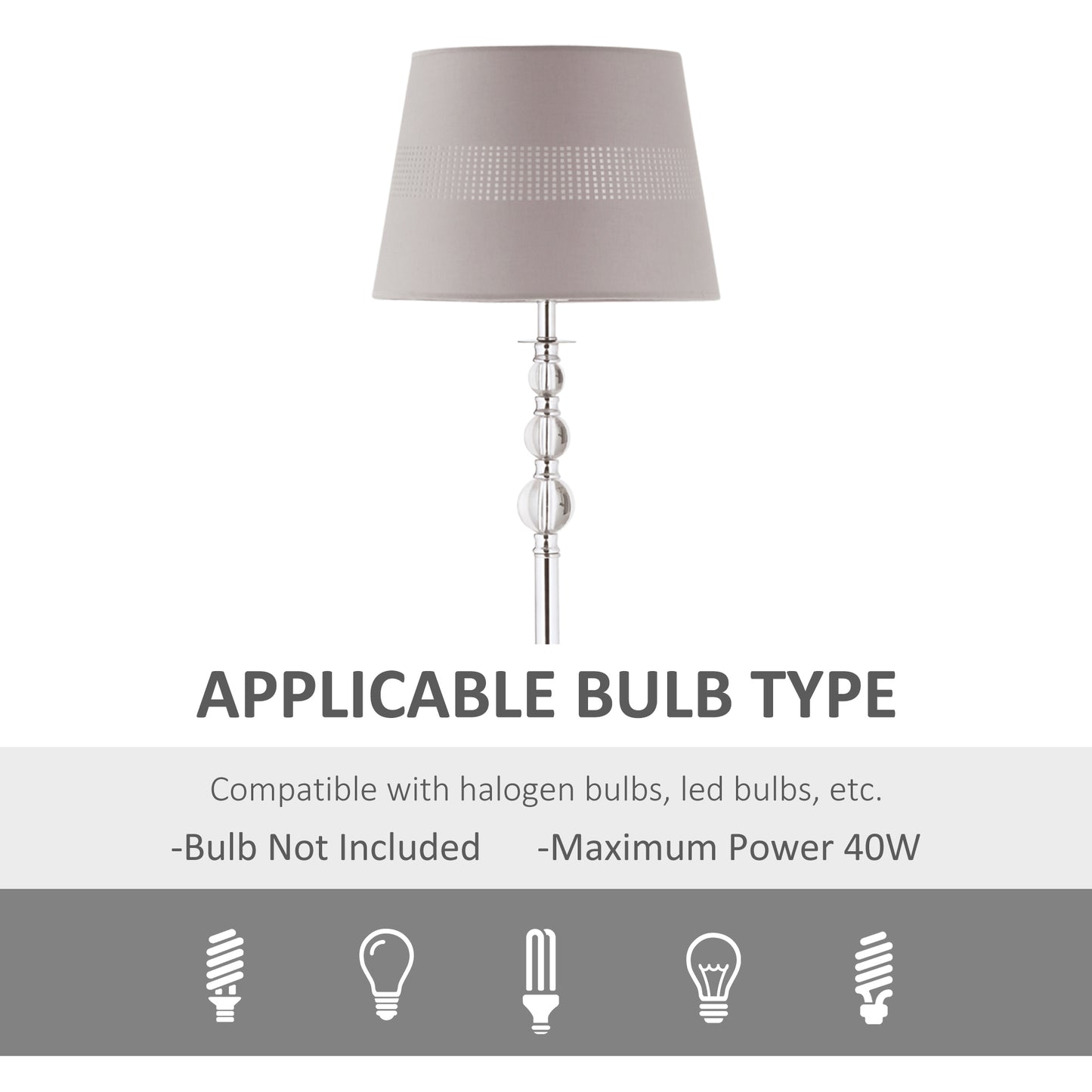 HOMCOM Floor Lamp with Hollow Out Fabric Shade, Chrome Base for Bedroom, Living Room, Study, 162cm, Grey