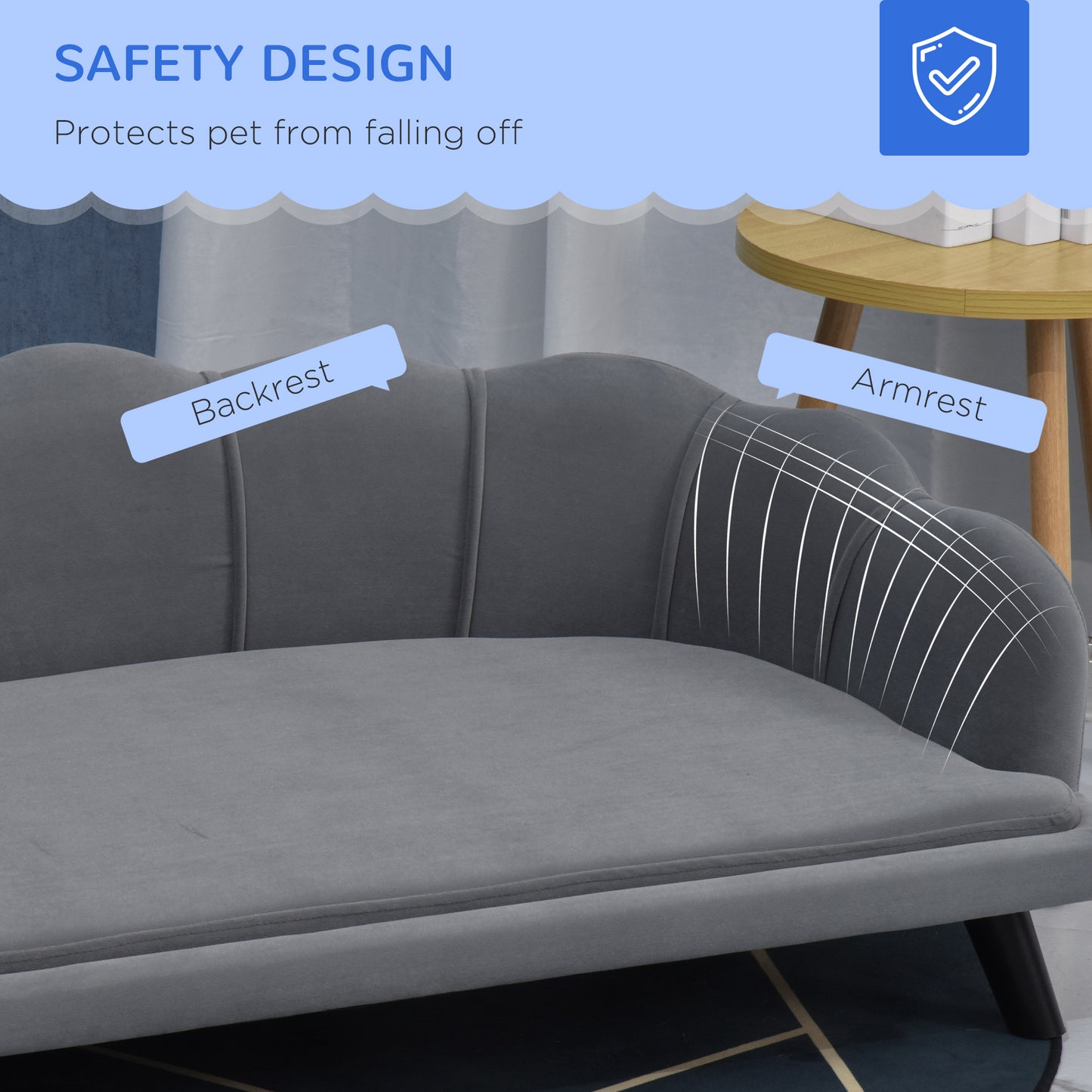 Dog Sofa for Medium, Large Dogs, Shell Shaped Pet Couch Bed w/ Legs, Cushion, Washable Cover - Grey