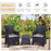 3 PCS Rattan Effect Garden Bistro Set  2 Chairs & Coffee Table Set with Cushion Patio Lawn Balcony Furniture - Dark Brown