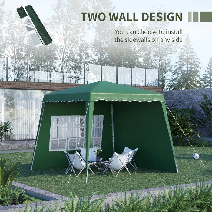 Outsunny Pop Up Gazebo with 2 Sides, Slant Legs and Carry Bag, Height Adjustable UV50+ Party Tent Event Shelter for Garden, Patio, 2.4 x 2.4m Top / 2.9 x 2.9m Base, Green