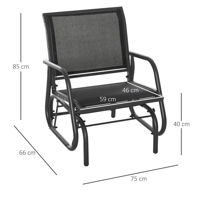 Outdoor Gliding Swing Chair Garden Seat w/ Mesh Seat Curved Back Steel Frame Armrests Comfortable Lounge Furniture Dark Grey Black