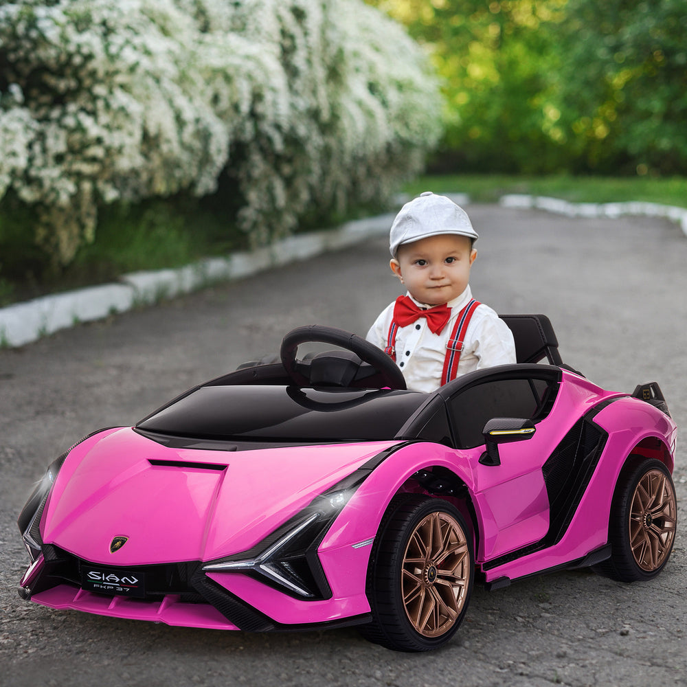 Compatible 12V Battery-powered Kids Electric Ride On Car Lamborghini SIAN Toy with Parental Remote Control Lights MP3 for 3-5 Years Old Pink