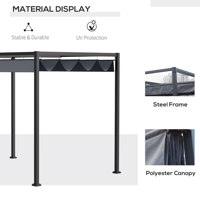 Outsunny 4 x 3(m) Metal Pergola Gazebo Patio Sun Shelter Grape Tent Retractable Canopy Grey