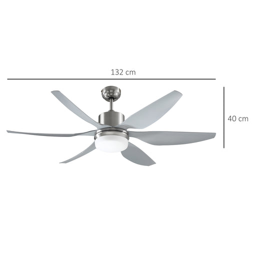 Reversible Ceiling Fan with Light, 6 Blades Indoor Modern Mount LED Lighting Fan with Remote Controller, for Bedroom, Living Room, Silver