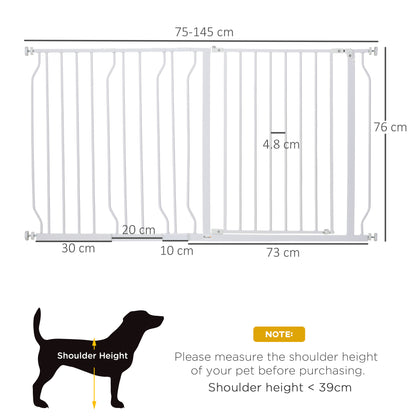 Dog Gate Wide Stair Gate w/ Door Pressure Fit Pets Barrier for Doorway, Hallway, 76H x 75-145W cm - White