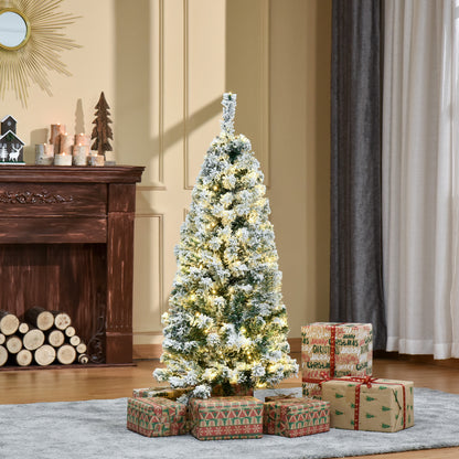 4ft Snow-Flocked Pre-Lit Artificial Christmas Tree with 150 Warm White LEDs