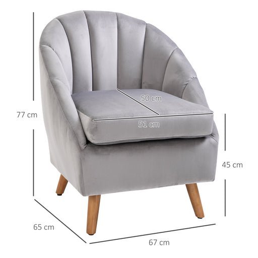 Accent Chair Velvet Fabric Single Sofa Armchair Home Living Room Solid Wood Leg Upholstered Side Armchair Grey