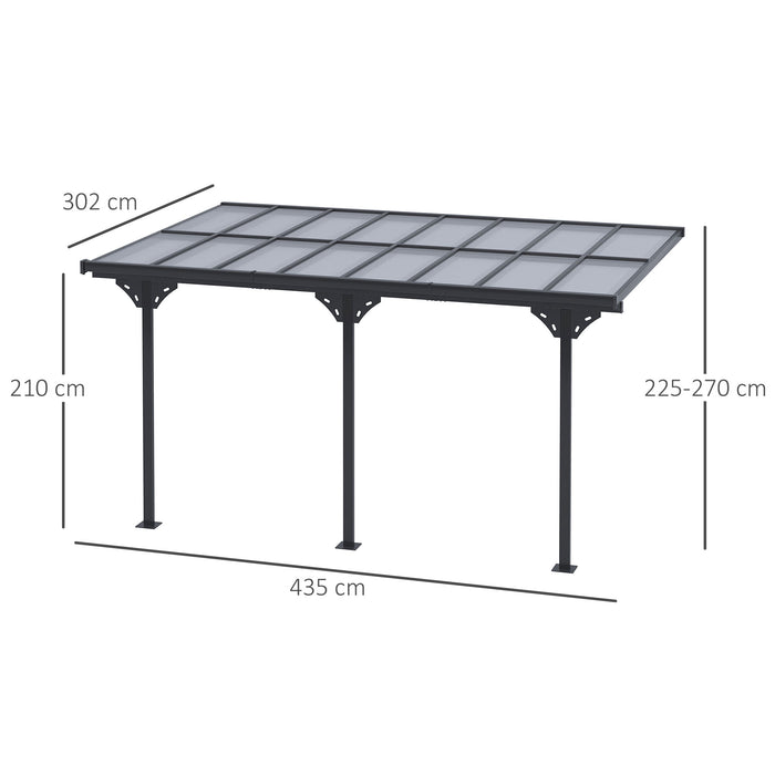 Outsunny Outdoor Patio Wall-mounted 4.35 x 3(m) Gazebo Pergola, Aluminum Post, PC Roof