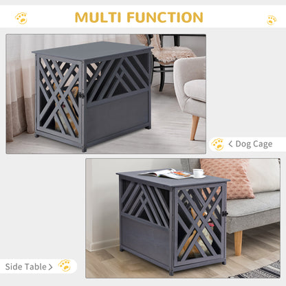 Wood Dog Crate Dog Cage Table Kennel Night Stand with Lockable Door for Small Medium Pets Grey 60 x 91 x 74 cm