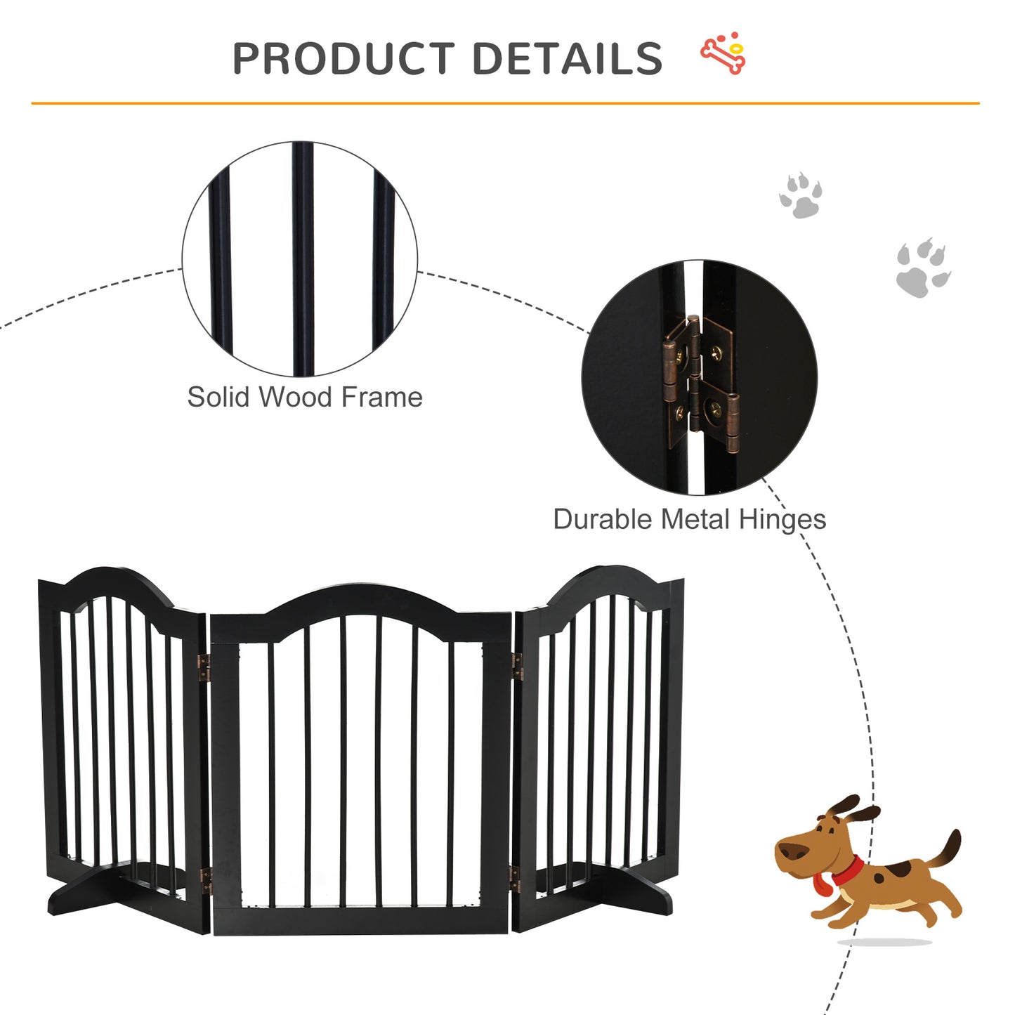 Freestanding Pet Gate Wooden Dog Gate with Support Feet Foldable Pet Fence Safety Barrier for the House Doorway Stairs Black