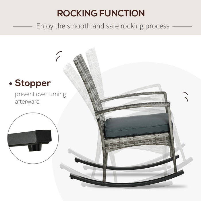 Rattan Rocking Chair Rocker Garden Furniture Seater Patio Bistro Relaxer Outdoor Wicker Weave with Cushion - Light Grey