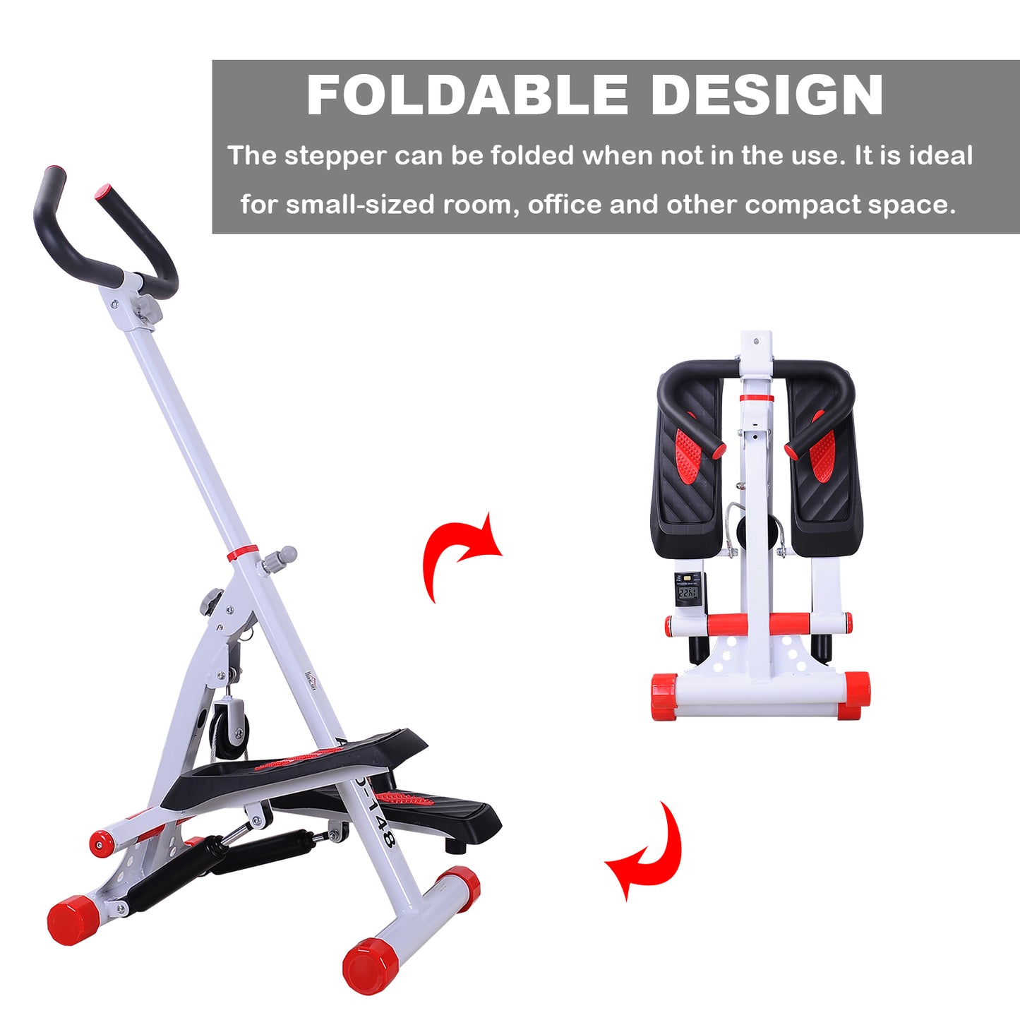 Foldable Step Machine, Height Adjustable Stepper w/ LCD Display and Handlebar, Twister Steppers for Exercise Workout Home Gym