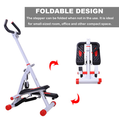 Foldable Step Machine, Height Adjustable Stepper w/ LCD Display and Handlebar, Twister Steppers for Exercise Workout Home Gym