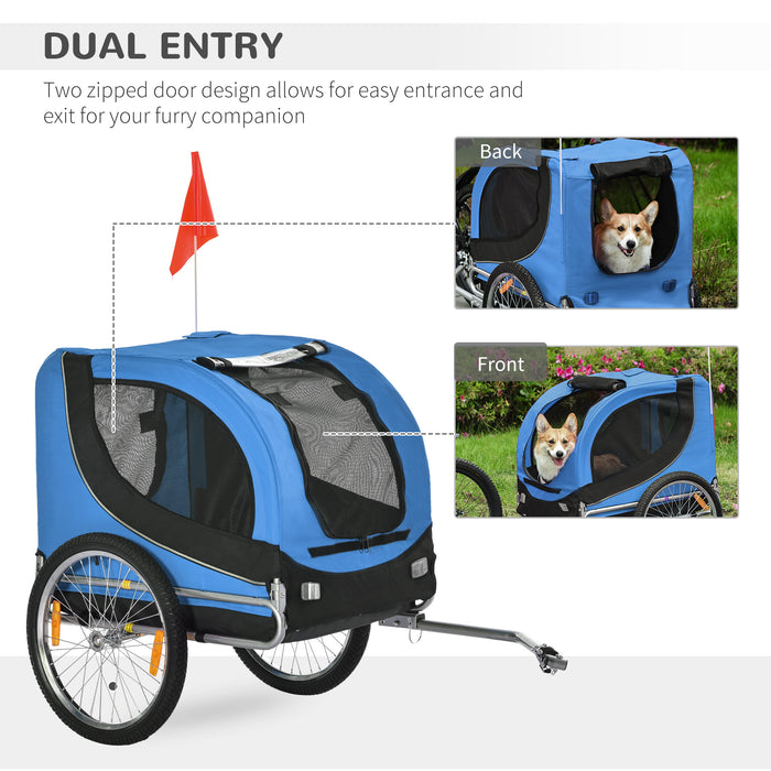 Steel Dog Bike Trailer Pet Cart Carrier for Bicycle Kit Water Resistant with Hitch Coupler Travel Black and Blue