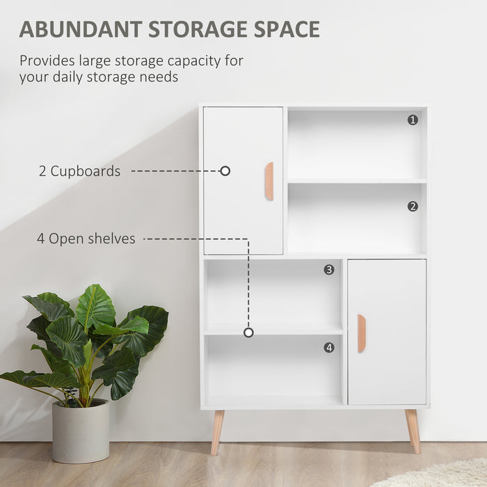 Sideboard Bookshelf Free Standing Bookcase Shelves Unit Display Storage Cabinet Wooden Leg w/ Two Doors White