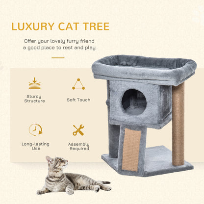 Cat Tree for Indoor Cats Kitten Tower Climbing Activity Centre Furniture w/ Jute Scratching Pad, Toy Ball, Cat House - Grey
