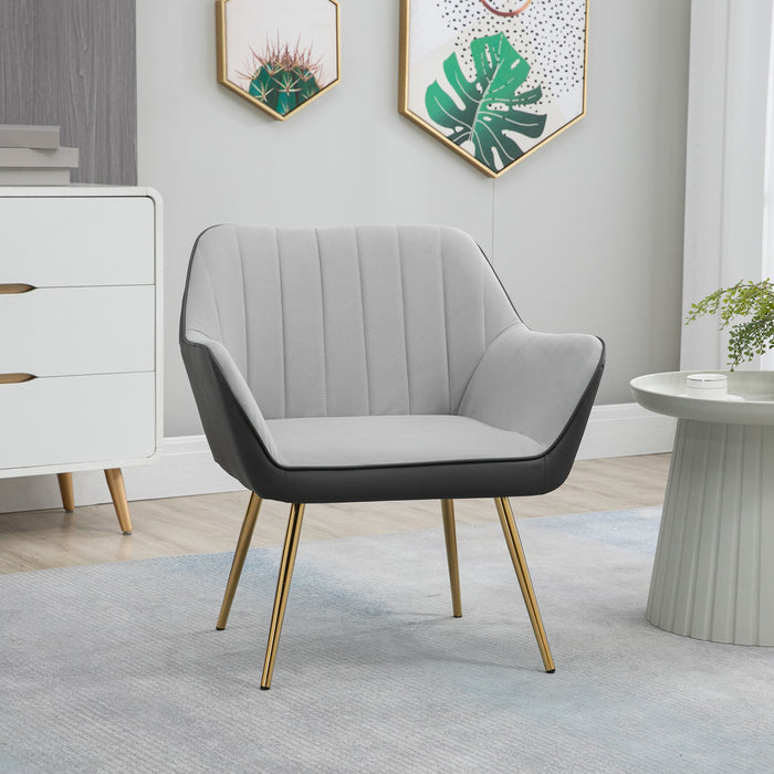 Modern Velvet Armchairs with Gold Steel Legs, Upholstered Accent Chairs for Living Room and Bedroom, Light Grey