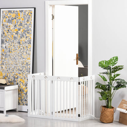 Freestanding Pet Gate 4 Panel Dog Barrier Folding Safety Fence with Support Feet up to 204cm Long 75cm Tall for Doorway Stairs White