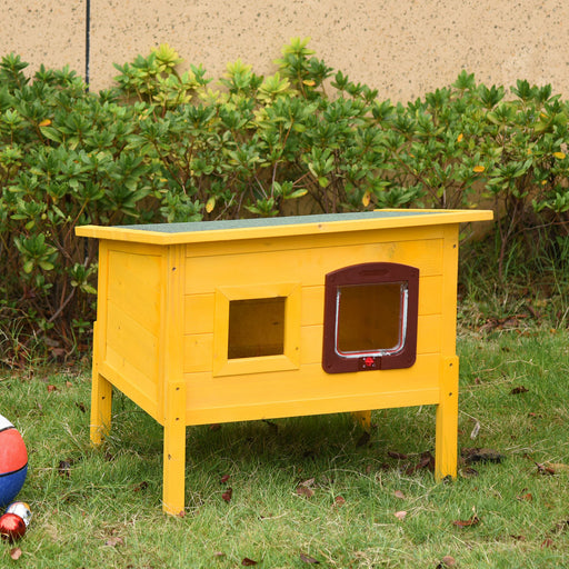 Garden Wooden Cat House Hide Cage Outdoor Pet Play Home Water-resistant Roof Kitty Shelter Kennel w/ith Door & Window