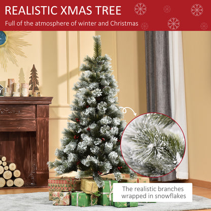 5ft Frosted Artificial Christmas Tree with Red Berries & Metal Stand