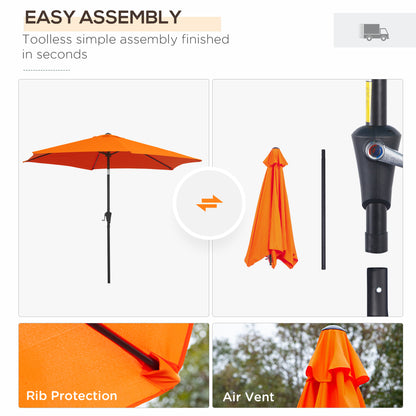 Outsunny 2.7M Garden Parasol Umbrella with Tilt and Crank, Outdoor Sun Parasol Sunshade Shelter with Aluminium Frame, Orange