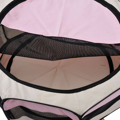 Fabric Dog Play Pen Puppy Pet Cat Rabbit Pig Guinea Playpen Run Indoor & Outdoor, Dia 90 x 41H cm Pink