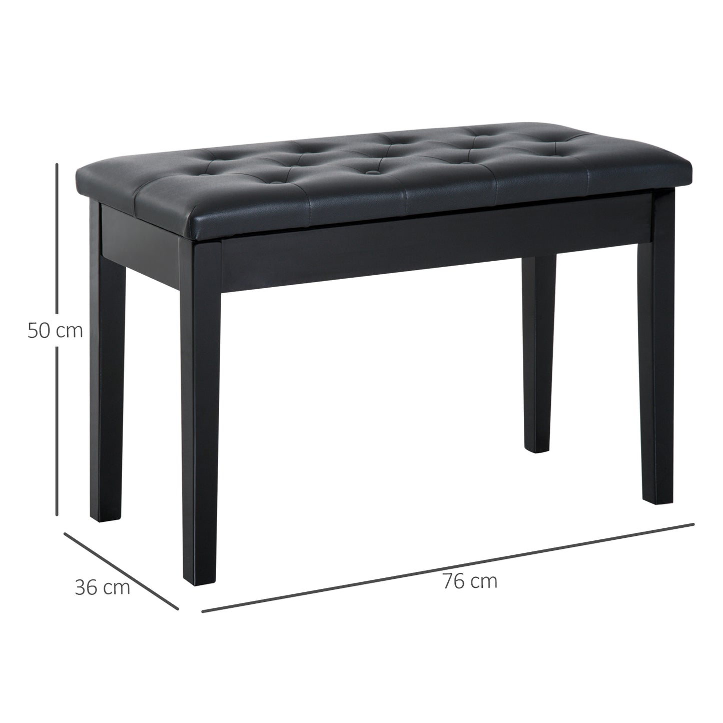 HOMCOM Faux Leather Piano Stool Makeup Stool Bench Dressing Table Seat with Storage 76x36x50cm, Black
