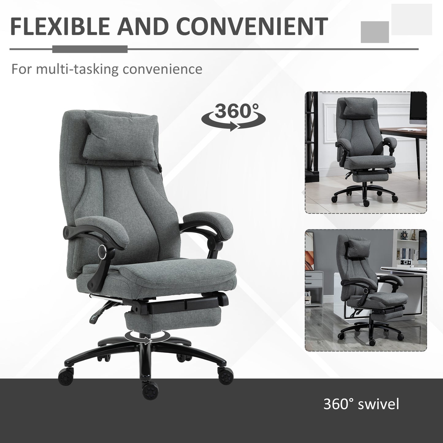 Office Chair 2-Point Removable Vibration Massage Pillow Executive Ergonomic USB Power Adjustable Height 360‚àö√á¬¨¬®‚àö√á¬¨¬Æ‚àö¬¢¬¨√Ñ¬¨√∂‚àö√â¬¨‚Ä†‚àö√â¬¨¬™ Swivel Grey