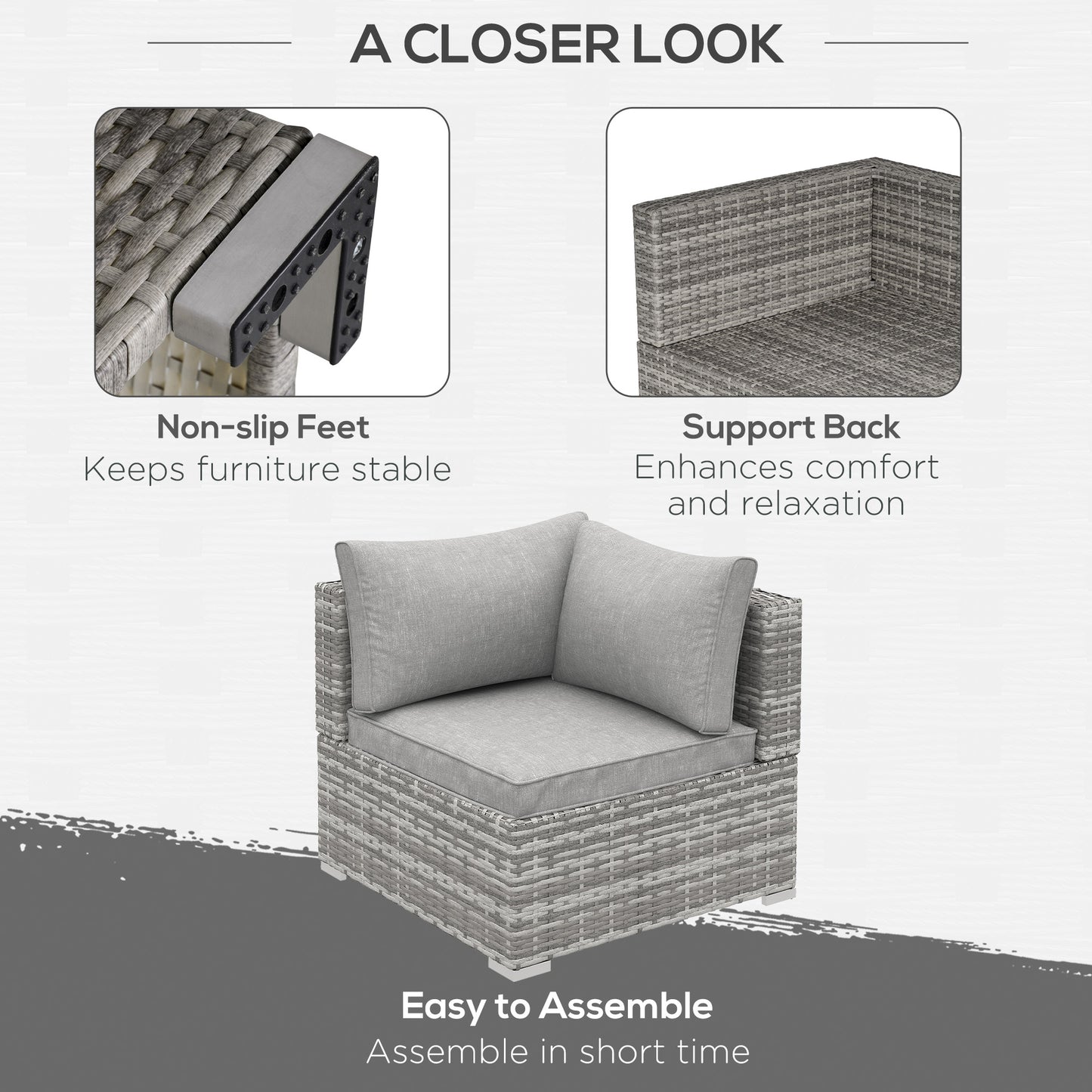 PE Rattan Wicker Corner Set Garden Furniture Single Chair w/ Cushions, Grey