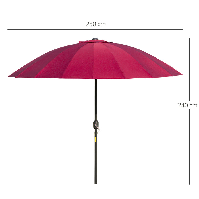 Ф255cm Patio Parasol Umbrella Outdoor Market Table Parasol with Push Button Tilt Crank and Sturdy Ribs for Garden Lawn Backyard Pool Wine Red