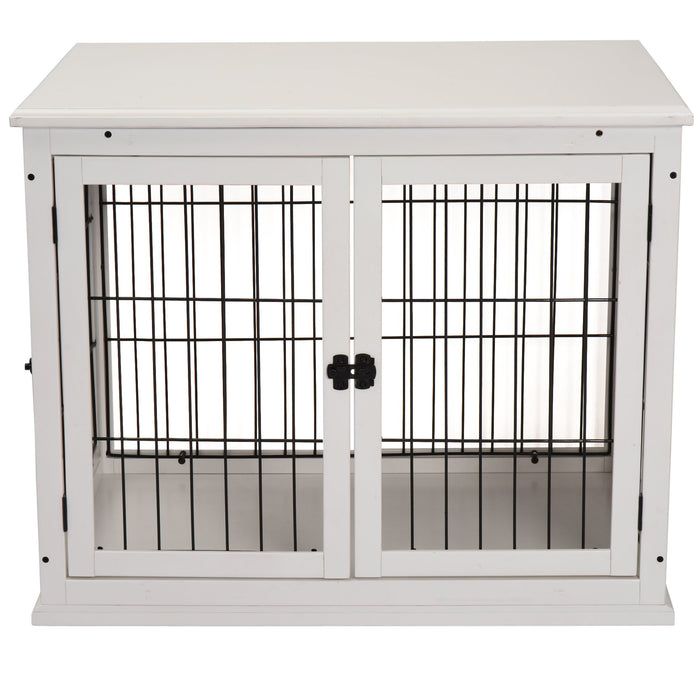 Dog Crate, Furniture Style Puppy Cage End Table, Pet Kennel House with 3 Doors for Small Dog, White 81 x 58.5 x 66 cm