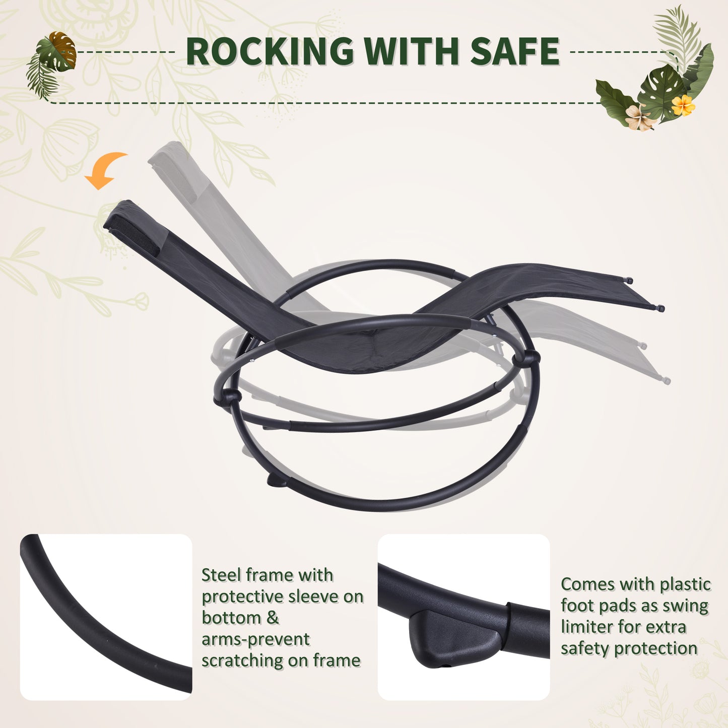 Outdoor Orbital Lounger Zero Gravity Patio Chaise Foldable Rocking Chair w/ Pillow Black