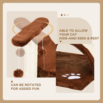 Cat Tree for Indoor Cats Scratching Post Kitten Scratcher Kitty Activity Play Center Sisal Rotatable Top Bar Tunnel Dangling Ball Brown