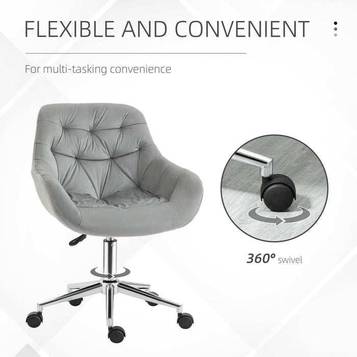 Home Office Chair Velvet Ergonomic Computer Chair Comfy Desk Chair with Adjustable Height, Arm and Back Support, Grey