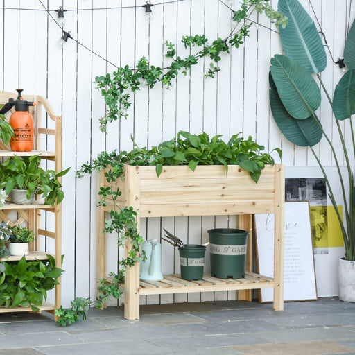 Wooden Planter Raised Garden Plant Stand Outdoor Tall Flower Bed Box with Clapboard, Nature Wood Color 100 x 40 x 84cm