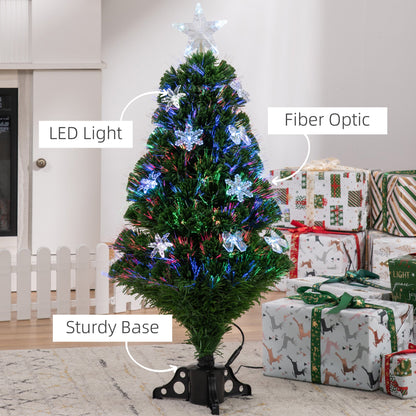 3ft Pre-Lit Fibre Optic Christmas Tree with Multicolour LEDs, Bows & Star