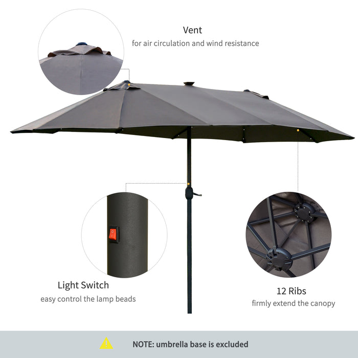 4.4m Double-Sided Sun Umbrella Garden Parasol Patio Sun Shade Outdoor with LED Solar Light , Dark Grey