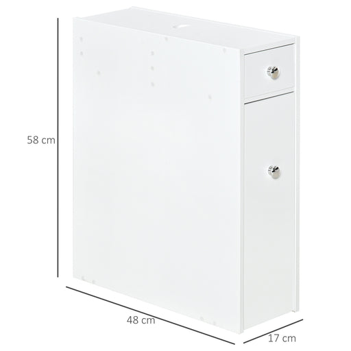 Bathroom Storage Unit, White Slimline Bathroom Cabinet, Home Bath Toilet Cupboard Organiser Unit with Drawers, White