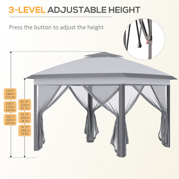 Outsunny 330cm x 330cm Pop Up Canopy, Double Roof Foldable Canopy Tent with Zippered Mesh Sidewalls, Height Adjustable and Carrying Bag, Event Tent for Patio Garden Backyard, Grey