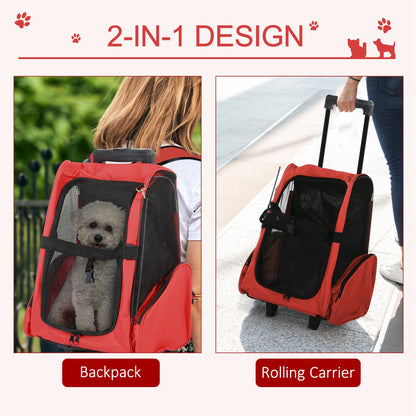 Dog Carrier Bag Travel Backpack Bag Cat Carrier Dog Bag w/ Trolley and Telescopic Handle, 42 x 25 x 55 cm, Red