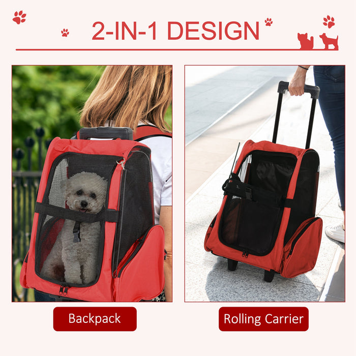 Dog Carrier Bag Travel Backpack Bag Cat Carrier Dog Bag w/ Trolley and Telescopic Handle, 42 x 25 x 55 cm, Red