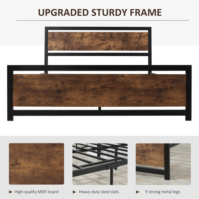 Full Bed Frame with Headboard & Footboard, Strong Slat Support Twin Size Metal Bed w/ Underbed Storage Space, No Box Spring Needed