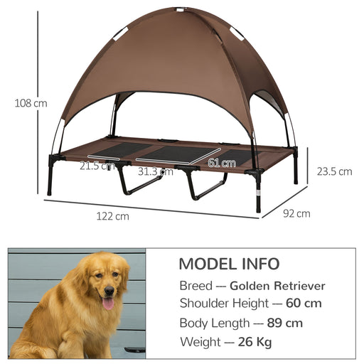 Raised Dog Bed Waterproof Elevated Pet Cot with Breathable Mesh UV Protection Canopy Coffee, for XL Dogs, 122 x 92 x 108cm