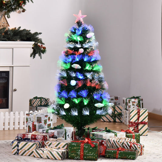 4ft Pre-Lit Fibre Optic Christmas Tree with 130 Multicolour LEDs & Baubles