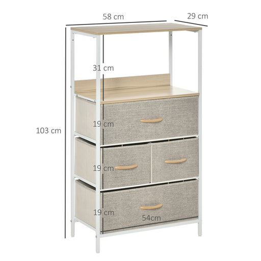 Chest of Drawers Bedroom Unit Storage Cabinet with 4 Fabric Bins for Living Room, Bedroom and Entryway, White