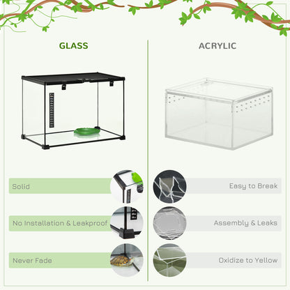 Glass Reptile Terrarium Insect Breeding Tank Vivarium Habitats with Thermometer for Lizards, Horned Frogs, Snakes, Spiders - Large 50 x 30 x 35cm