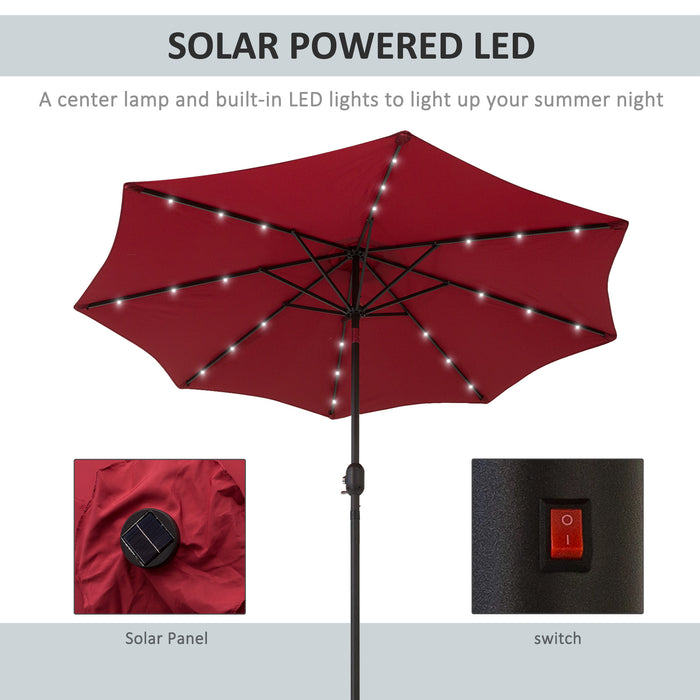 24 LED Solar Powered Parasol Umbrella-Wine Red